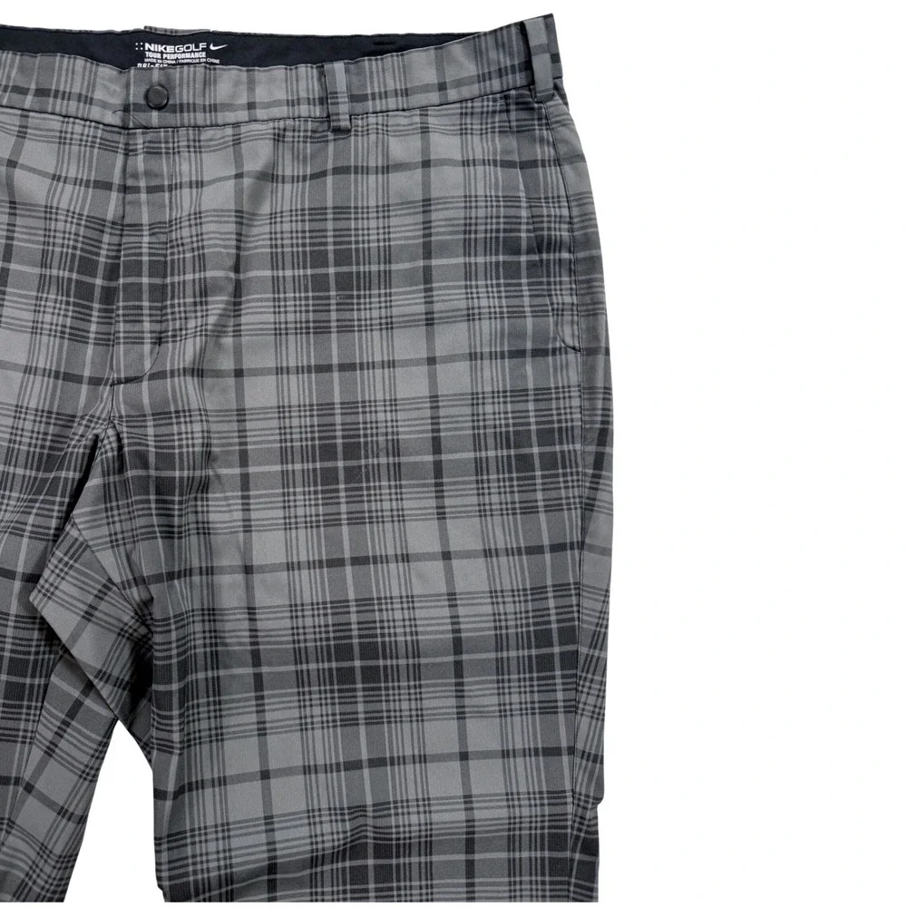 Nike Golf Pants Men 42x32 Grey Plaid Excellent Dri-FIT Tour Performance Trousers